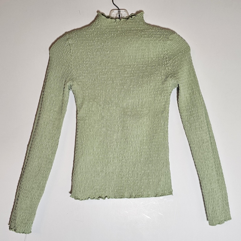 C/MEO Collective Sweater Womens Medium Green Smocked Long Sleeve Mock Neck Top